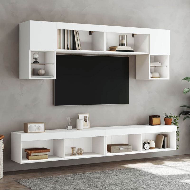 Casa si Gradina - Mobilier - Comode si corpuri - Comode - Comode TV cu lumini LED, 2 buc., alb, 100x30x30 cm - Infinity.ro