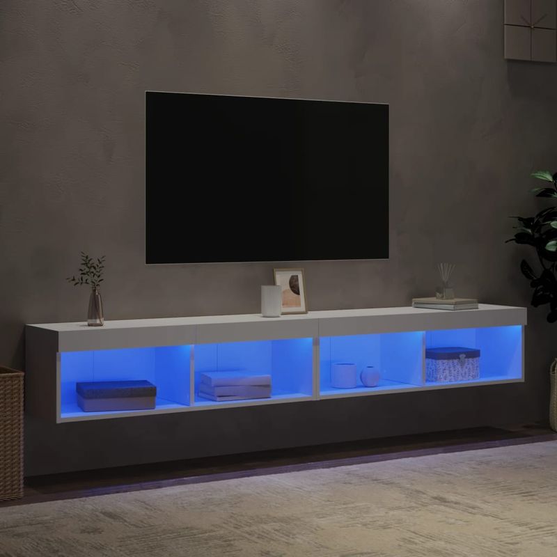 Casa si Gradina - Mobilier - Comode si corpuri - Comode - Comode TV cu lumini LED, 2 buc., alb, 100x30x30 cm - Infinity.ro