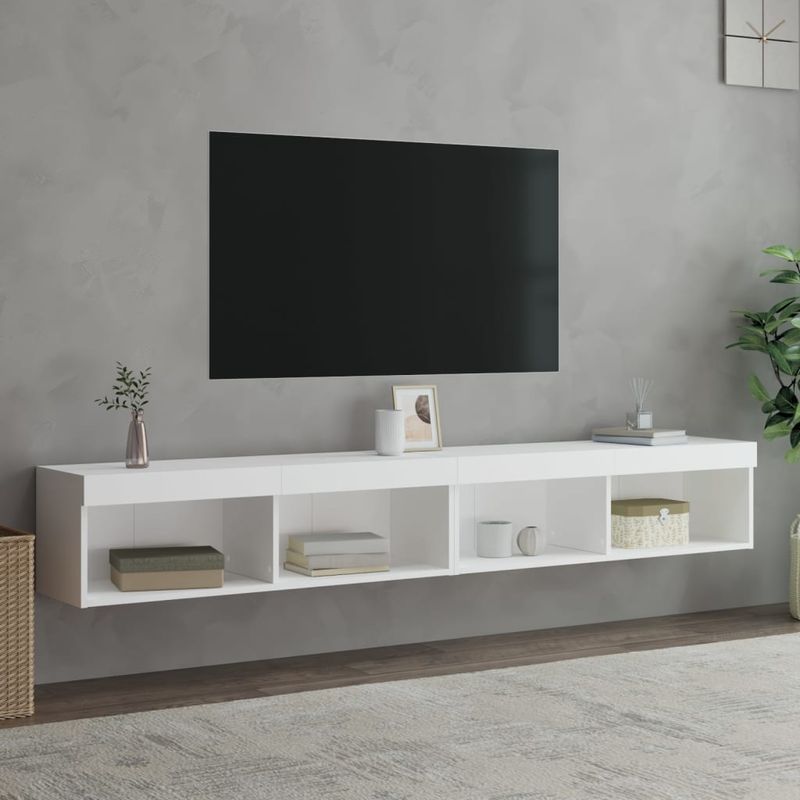 Casa si Gradina - Mobilier - Comode si corpuri - Comode - Comode TV cu lumini LED, 2 buc., alb, 100x30x30 cm - Infinity.ro