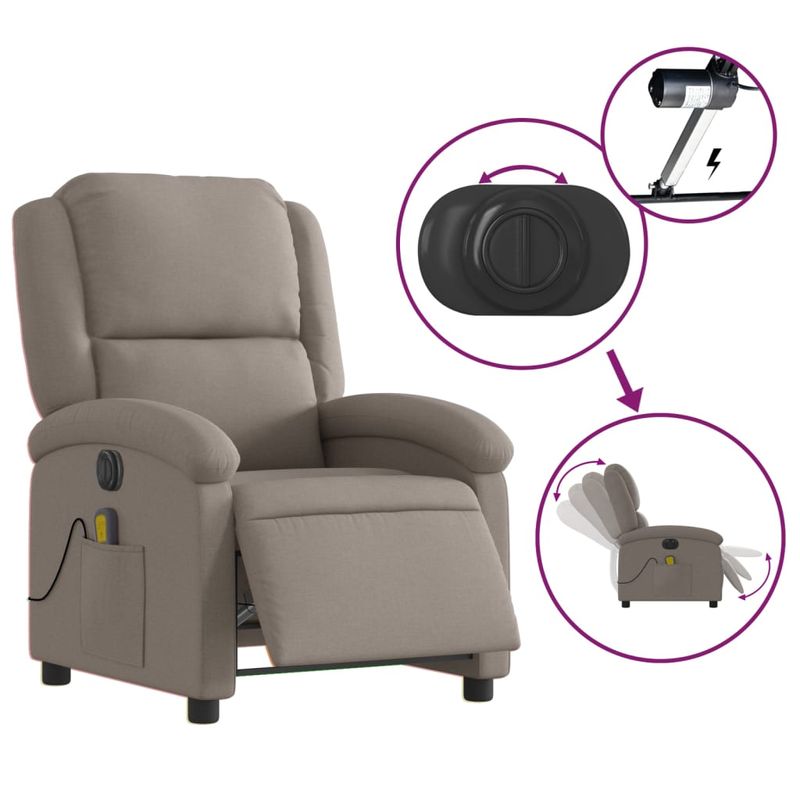 Ingrijire personala si Cosmetice - Sanatate si wellness - Articole wellness - Fotolii de masaj - Fotoliu electric de masaj rabatabil, gri taupe, textil - Infinity.ro