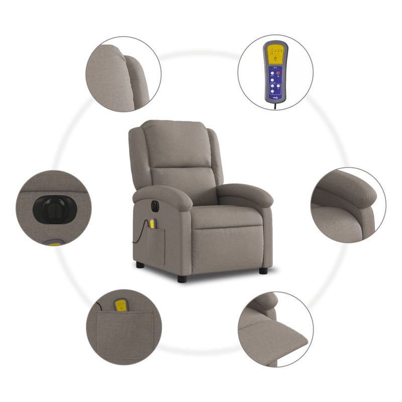 Ingrijire personala si Cosmetice - Sanatate si wellness - Articole wellness - Fotolii de masaj - Fotoliu electric de masaj rabatabil, gri taupe, textil - Infinity.ro