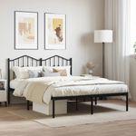 Casa si Gradina - Mobilier - Paturi si accesorii - Paturi - Cadru de pat metalic cu tablie, negru, 135x190 cm - Infinity.ro