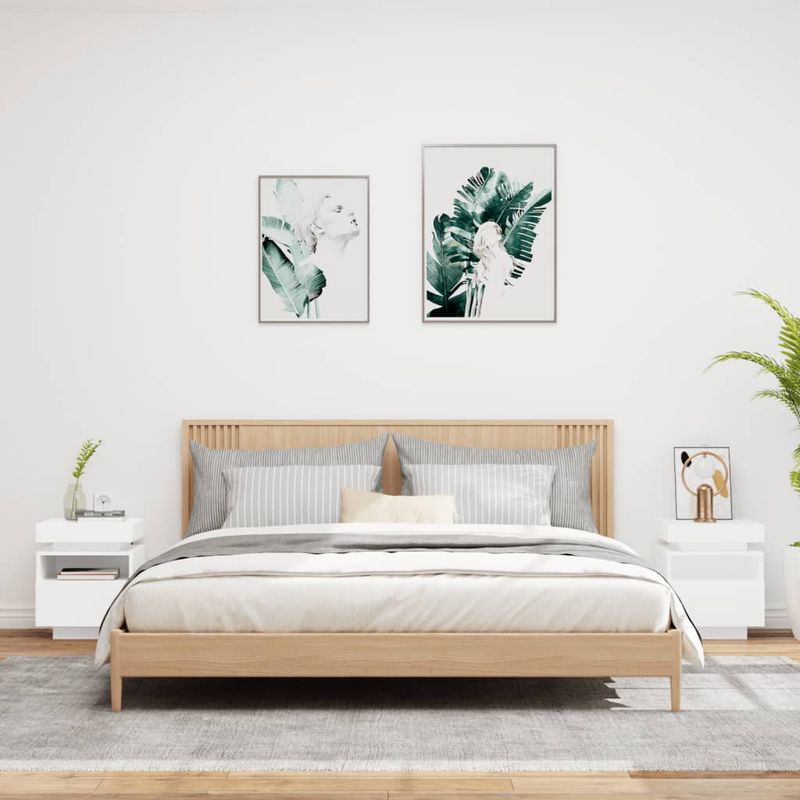 Casa si Gradina - Mobilier - Comode si corpuri - Noptiere - Noptiere cu lumini LED, 2 buc., alb, 40x39x48,5 cm - Infinity.ro