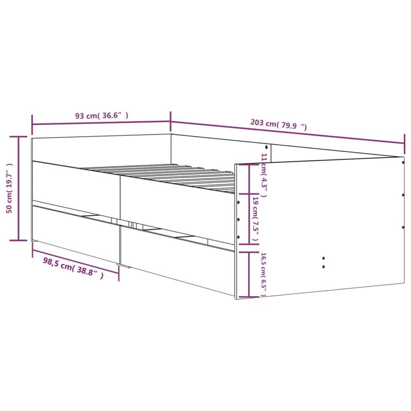Casa si Gradina - Mobilier - Paturi si accesorii - Paturi - Cadru de pat cu sertare, alb, 100x200 cm - Infinity.ro