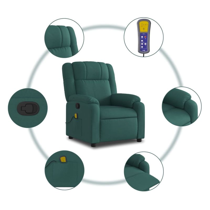 Ingrijire personala si Cosmetice - Sanatate si wellness - Articole wellness - Fotolii de masaj - Fotoliu de masaj rabatabil, verde inchis, material textil - Infinity.ro