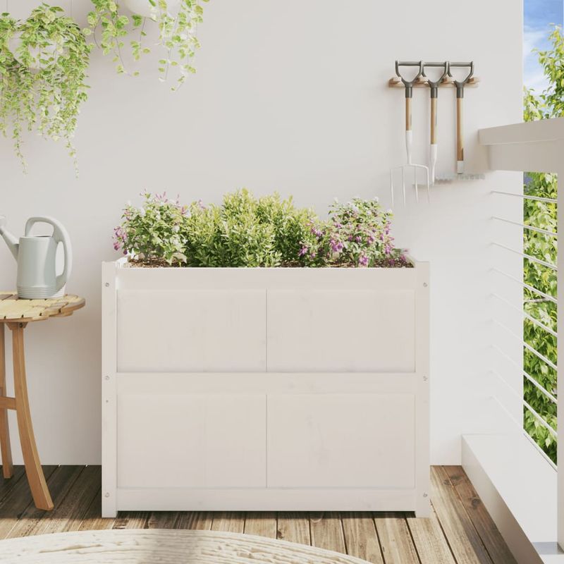 Casa si Gradina - Gradinarit si plante - Plante si ghivece - Ghivece si suporturi - Jardiniera de gradina, alb, 90x50x70 cm, lemn masiv de pin - Infinity.ro
