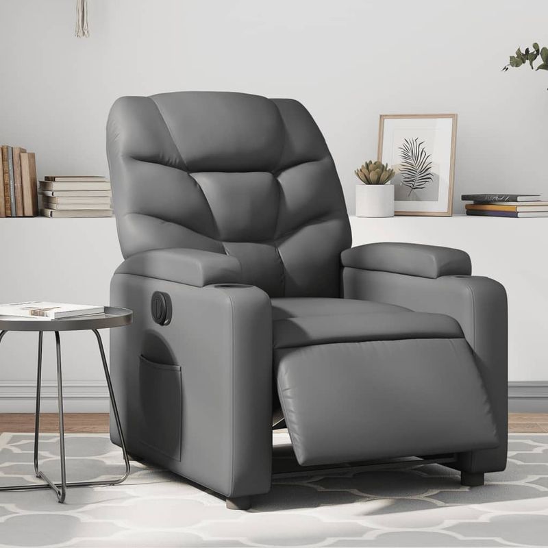 Casa si Gradina - Mobilier - Scaune si fotolii - Fotolii - Fotoliu rabatabil electric, gri, piele ecologica - Infinity.ro