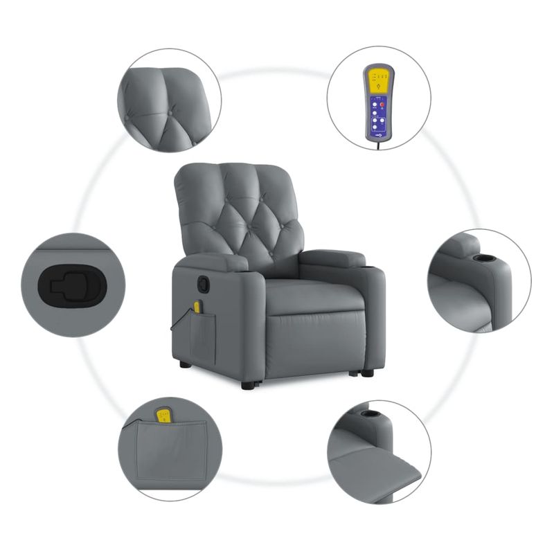 Casa si Gradina - Mobilier - Scaune si fotolii - Fotolii - Fotoliu rabatabil cu ridicare, gri, piele ecologica - Infinity.ro