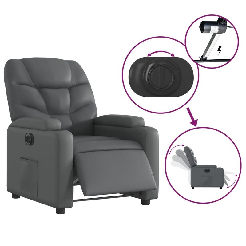Casa si Gradina - Mobilier - Scaune si fotolii - Fotolii - Fotoliu rabatabil electric, gri, piele ecologica - Infinity.ro