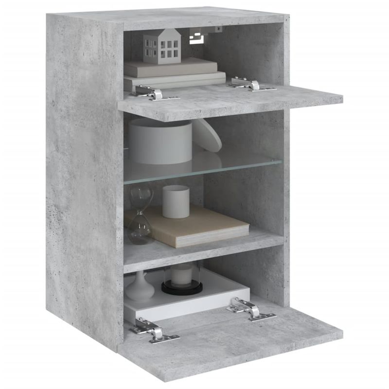 Casa si Gradina - Mobilier - Comode si corpuri - Comode - Comode TV de perete cu lumini LED 2 buc. gri beton 40x30x60,5cm - Infinity.ro