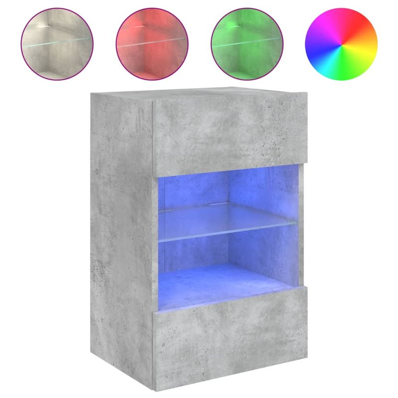 Casa si Gradina - Mobilier - Comode si corpuri - Comode - Comode TV de perete cu lumini LED 2 buc. gri beton 40x30x60,5cm - Infinity.ro
