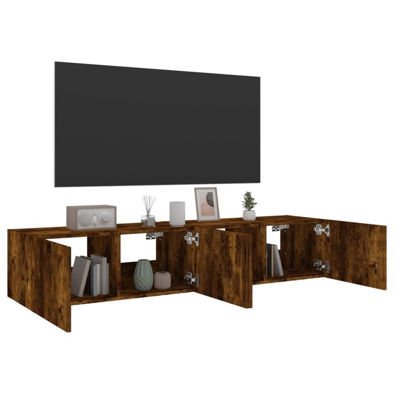 Casa si Gradina - Mobilier - Comode si corpuri - Comode - Comoda TV de perete cu LED, 2 buc. stejar fumuriu, 80x35x31 cm - Infinity.ro