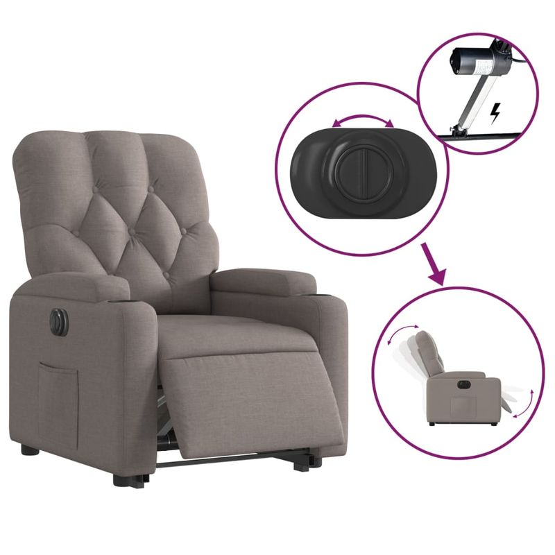 Casa si Gradina - Mobilier - Scaune si fotolii - Fotolii - Fotoliu electric rabatabil cu ridicare, gri taupe, textil - Infinity.ro