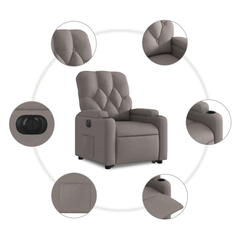 Casa si Gradina - Mobilier - Scaune si fotolii - Fotolii - Fotoliu electric rabatabil cu ridicare, gri taupe, textil - Infinity.ro