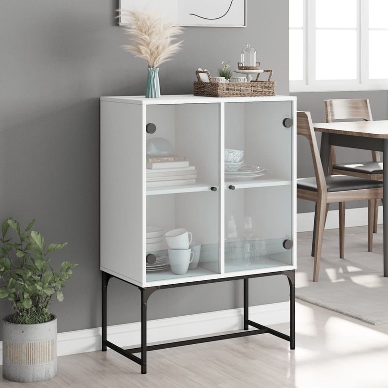 Casa si Gradina - Mobilier - Comode si corpuri - Comode - Dulap lateral cu usi din sticla, alb, 69x37x100 cm - Infinity.ro