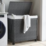 Market - Spalare si intretinere rufe - Uscatoare de rufe si accesorii - Cos de rufe cu roti, gri, 60x35x60,5 cm, ratan - Infinity.ro