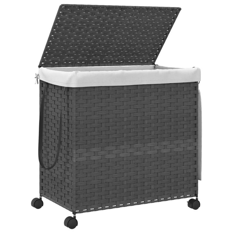 Market - Spalare si intretinere rufe - Uscatoare de rufe si accesorii - Cos de rufe cu roti, gri, 60x35x60,5 cm, ratan - Infinity.ro