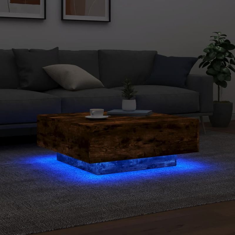 Casa si Gradina - Mobilier - Mese si birouri - Masute de cafea - Masuta de cafea cu lumini LED, stejar fumuriu, 80x80x31 cm - Infinity.ro