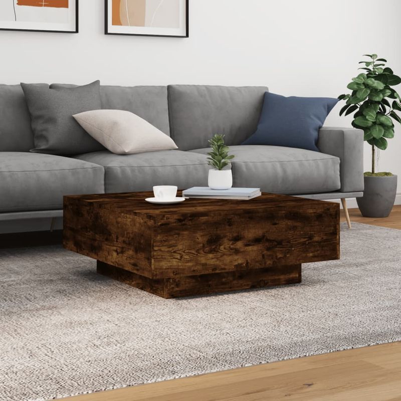 Casa si Gradina - Mobilier - Mese si birouri - Masute de cafea - Masuta de cafea cu lumini LED, stejar fumuriu, 80x80x31 cm - Infinity.ro