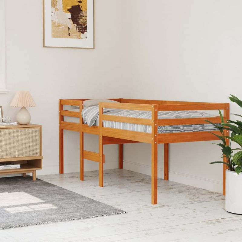 Casa si Gradina - Mobilier - Paturi si accesorii - Paturi - Pat inalt de dormitor, maro ceruit, 75x190 cm, lemn masiv pin - Infinity.ro