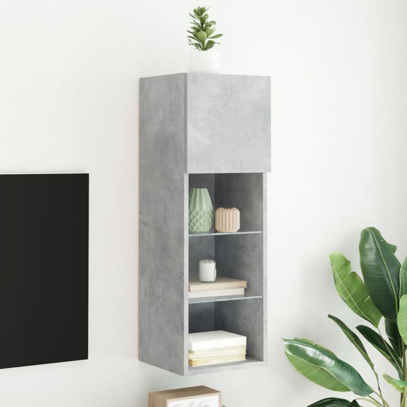 Casa si Gradina - Mobilier - Comode si corpuri - Comode - Comoda TV cu lumini LED, gri beton, 30,5x30x90 cm - Infinity.ro
