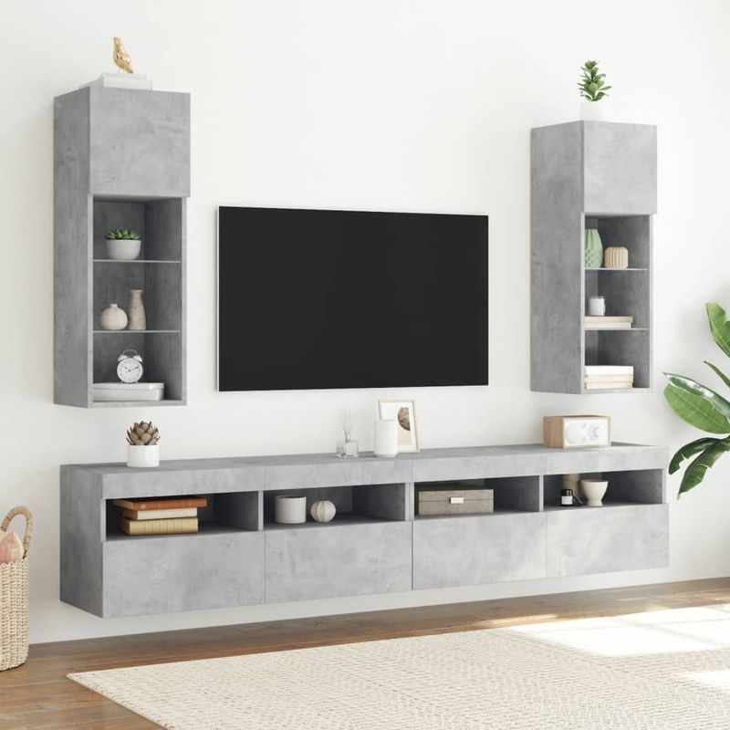 Casa si Gradina - Mobilier - Comode si corpuri - Comode - Comoda TV cu lumini LED, gri beton, 30,5x30x90 cm - Infinity.ro