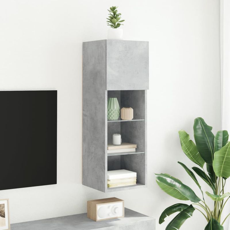 Casa si Gradina - Mobilier - Comode si corpuri - Comode - Comoda TV cu lumini LED, gri beton, 30,5x30x90 cm - Infinity.ro