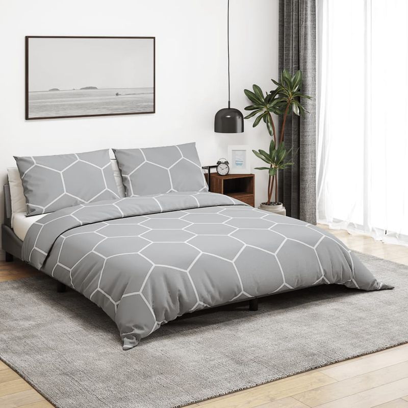 Casa si Gradina - Textile si covoare - Lenjerii de pat - Seturi de lenjerie - Set cu husa de pilota, gri și alb, 200x220 cm, bumbac - Infinity.ro