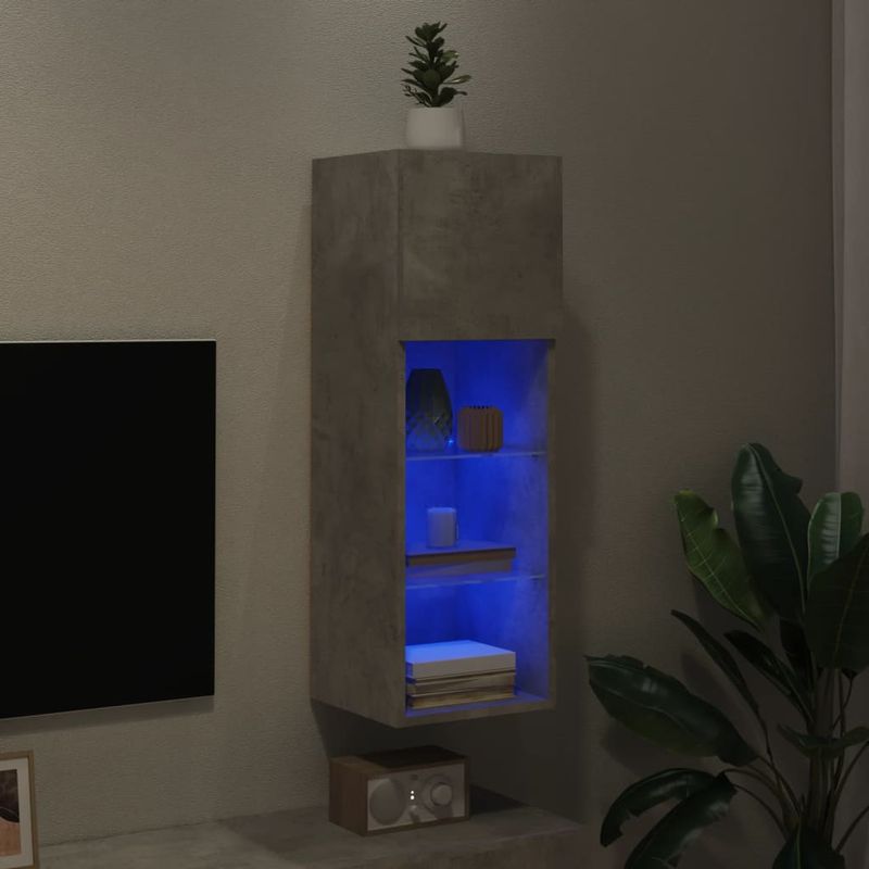 Casa si Gradina - Mobilier - Comode si corpuri - Comode - Comoda TV cu lumini LED, gri beton, 30,5x30x90 cm - Infinity.ro