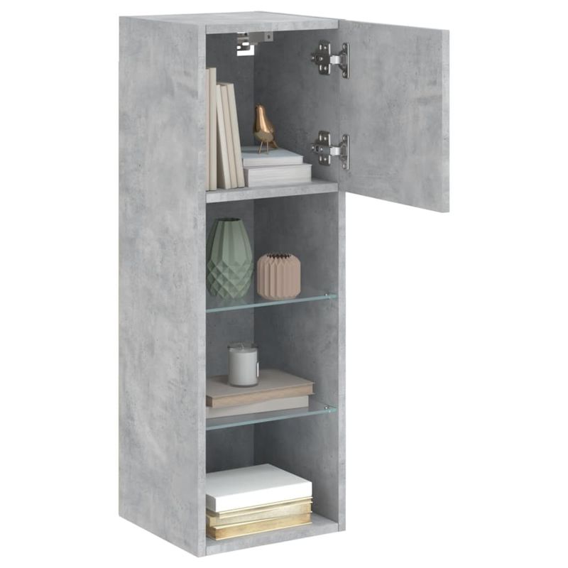 Casa si Gradina - Mobilier - Comode si corpuri - Comode - Comoda TV cu lumini LED, gri beton, 30,5x30x90 cm - Infinity.ro