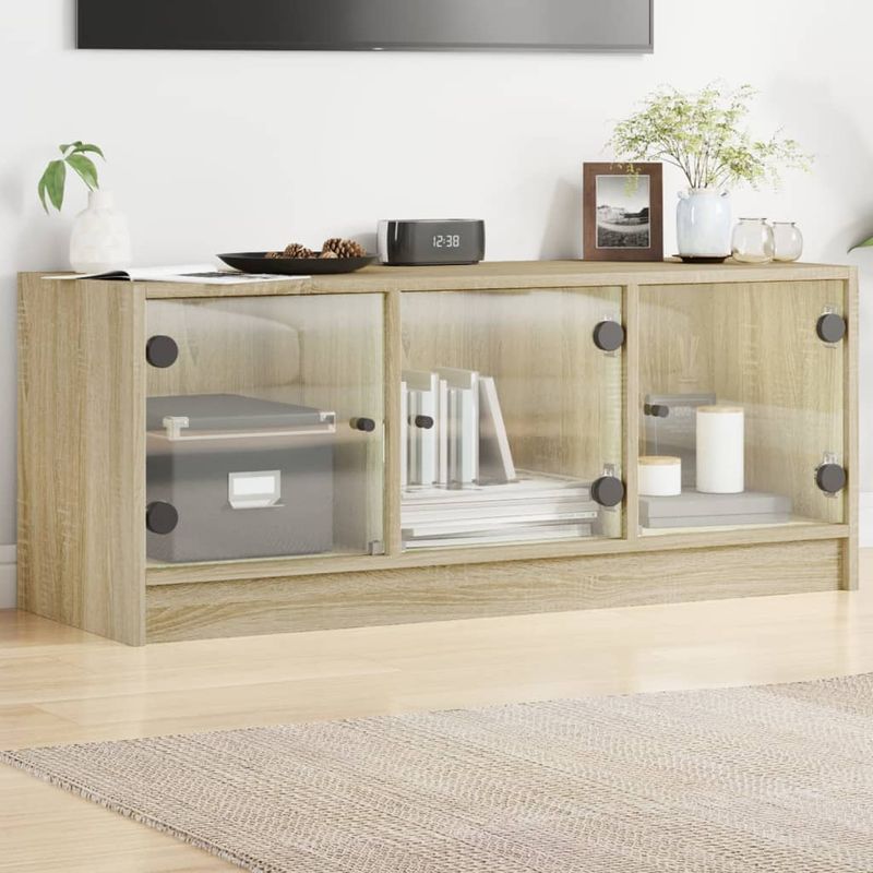 Casa si Gradina - Mobilier - Comode si corpuri - Comode - Comoda TV cu usi din sticla, stejar sonoma, 102x37x42 cm - Infinity.ro