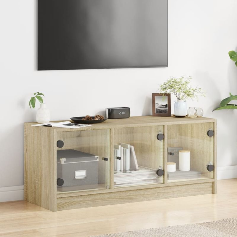 Casa si Gradina - Mobilier - Comode si corpuri - Comode - Comoda TV cu usi din sticla, stejar sonoma, 102x37x42 cm - Infinity.ro