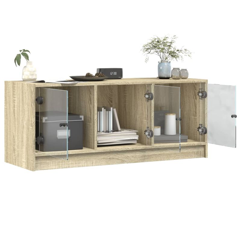 Casa si Gradina - Mobilier - Comode si corpuri - Comode - Comoda TV cu usi din sticla, stejar sonoma, 102x37x42 cm - Infinity.ro