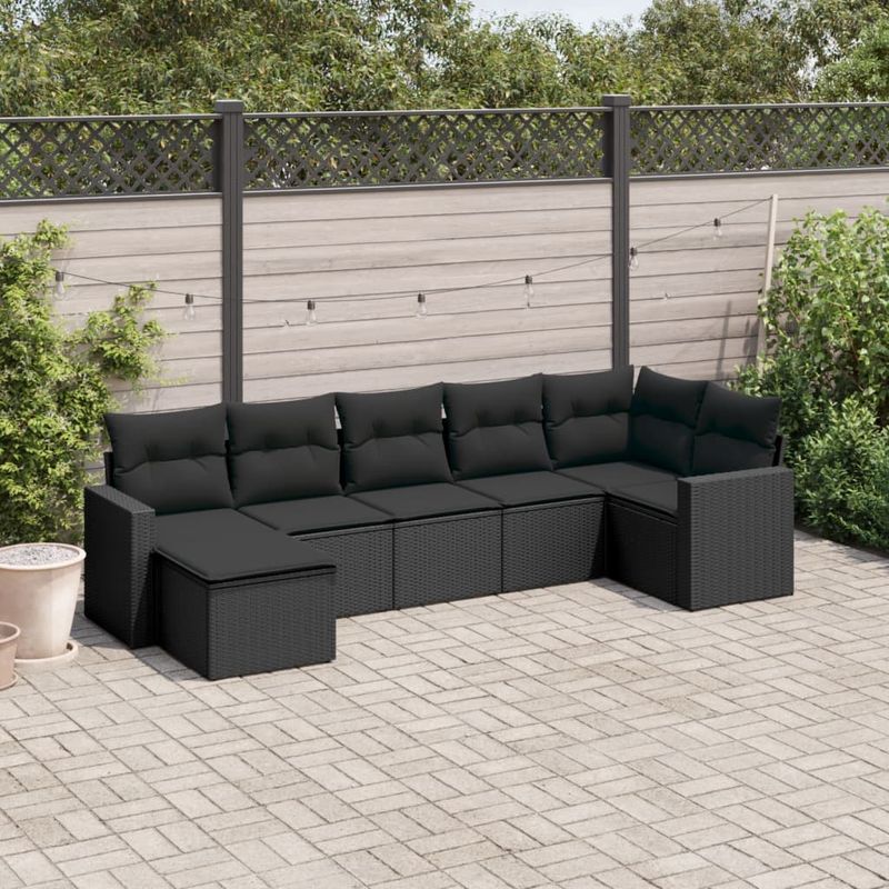 Casa si Gradina - Gradina si terasa - Mobilier exterior - Canapele si fotolii gradina - Set canapele de gradina cu perne, 7 piese, negru, poliratan - Infinity.ro