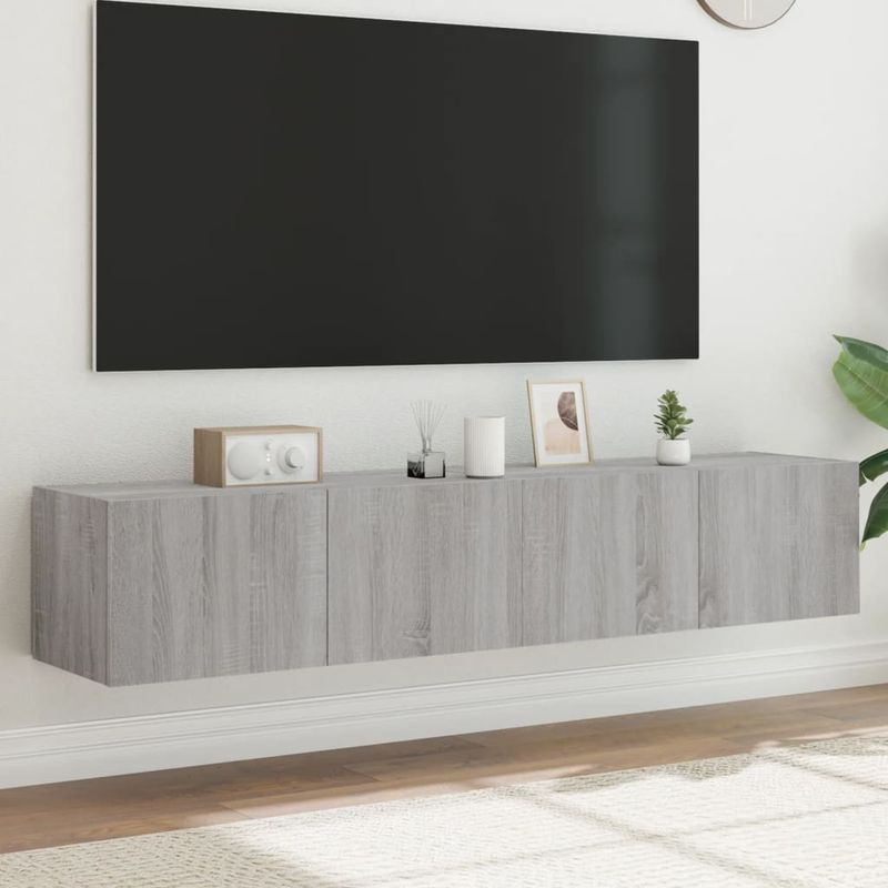 Casa si Gradina - Mobilier - Comode si corpuri - Comode - Comoda TV de perete cu LED, 2 buc, gri sonoma, 80x35x31 cm - Infinity.ro