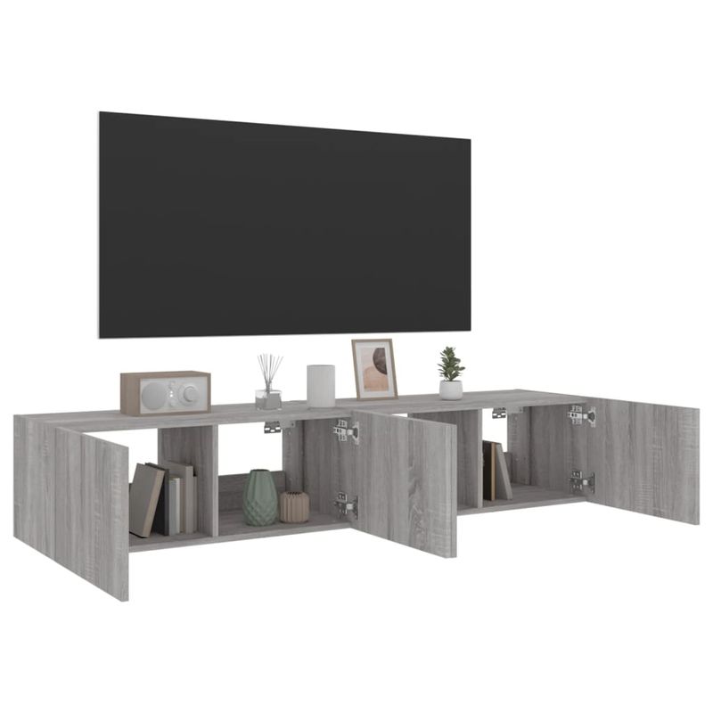 Casa si Gradina - Mobilier - Comode si corpuri - Comode - Comoda TV de perete cu LED, 2 buc, gri sonoma, 80x35x31 cm - Infinity.ro