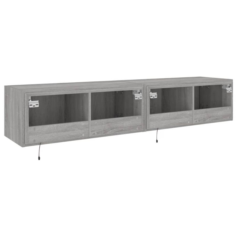 Casa si Gradina - Mobilier - Comode si corpuri - Comode - Comoda TV de perete cu LED, 2 buc, gri sonoma, 80x35x31 cm - Infinity.ro