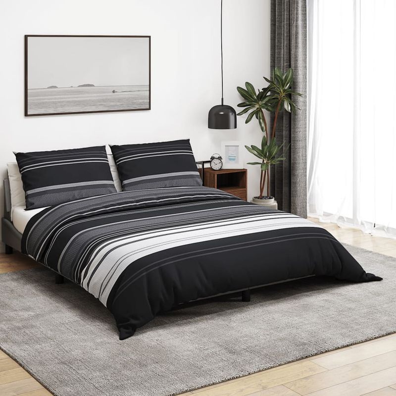 Casa si Gradina - Textile si covoare - Lenjerii de pat - Seturi de lenjerie - Set cu husa de pilota, negru si alb, 260x220 cm, bumbac - Infinity.ro