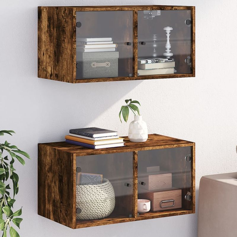 Casa si Gradina - Mobilier - Dulapuri si sifoniere - Dulapuri - Dulapuri perete cu usi din sticla, stejar fumuriu, 68,5x37x35cm - Infinity.ro