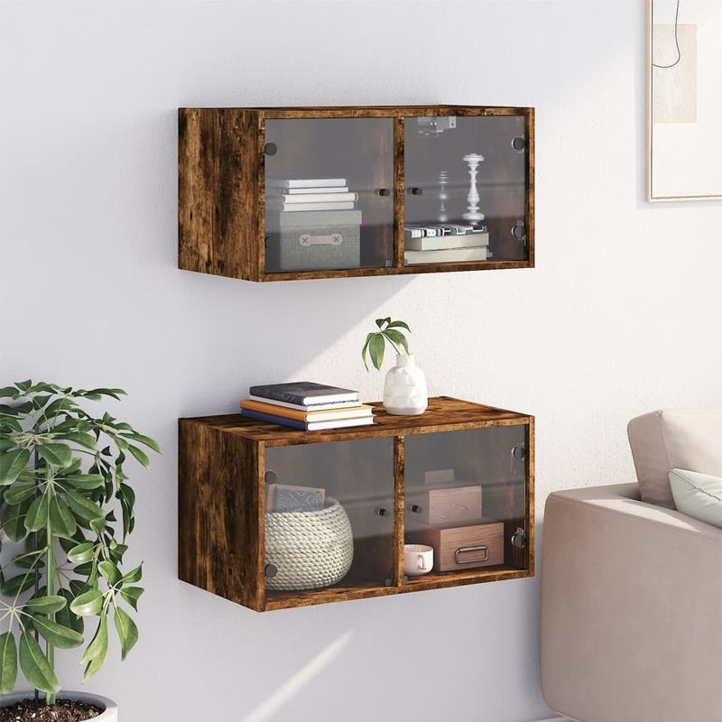 Casa si Gradina - Mobilier - Dulapuri si sifoniere - Dulapuri - Dulapuri perete cu usi din sticla, stejar fumuriu, 68,5x37x35cm - Infinity.ro