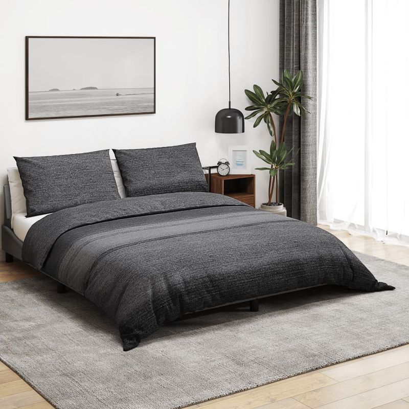 Casa si Gradina - Textile si covoare - Lenjerii de pat - Seturi de lenjerie - Set cu husa de pilota, gri inchis, 260x240 cm, bumbac, gri închis și negru - Infinity.ro