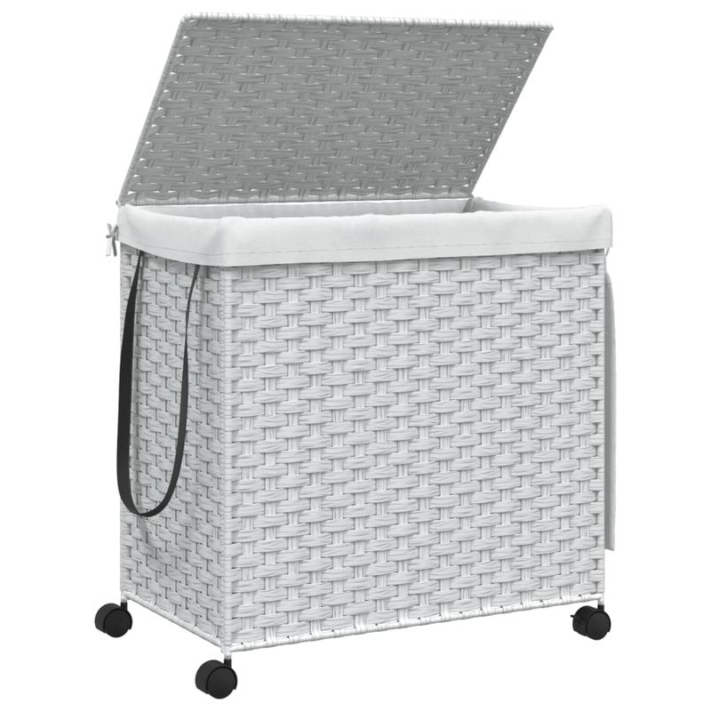 Market - Spalare si intretinere rufe - Uscatoare de rufe si accesorii - Cos de rufe cu roti, alb, 60x35x60,5 cm, ratan - Infinity.ro