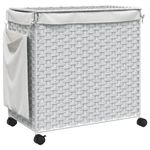 Market - Spalare si intretinere rufe - Uscatoare de rufe si accesorii - Cos de rufe cu roti, alb, 60x35x60,5 cm, ratan - Infinity.ro