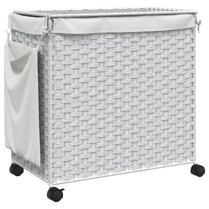 Market - Spalare si intretinere rufe - Uscatoare de rufe si accesorii - Cos de rufe cu roti, alb, 60x35x60,5 cm, ratan - Infinity.ro