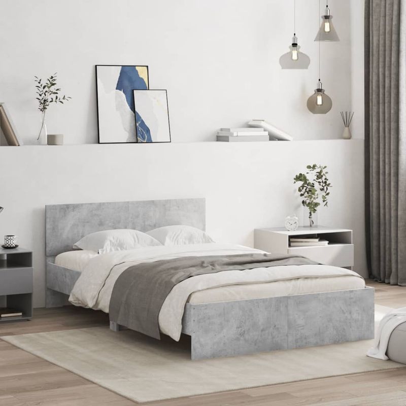 Casa si Gradina - Mobilier - Paturi si accesorii - Paturi - Cadru de pat cu tablie, gri beton, 120x200 cm - Infinity.ro