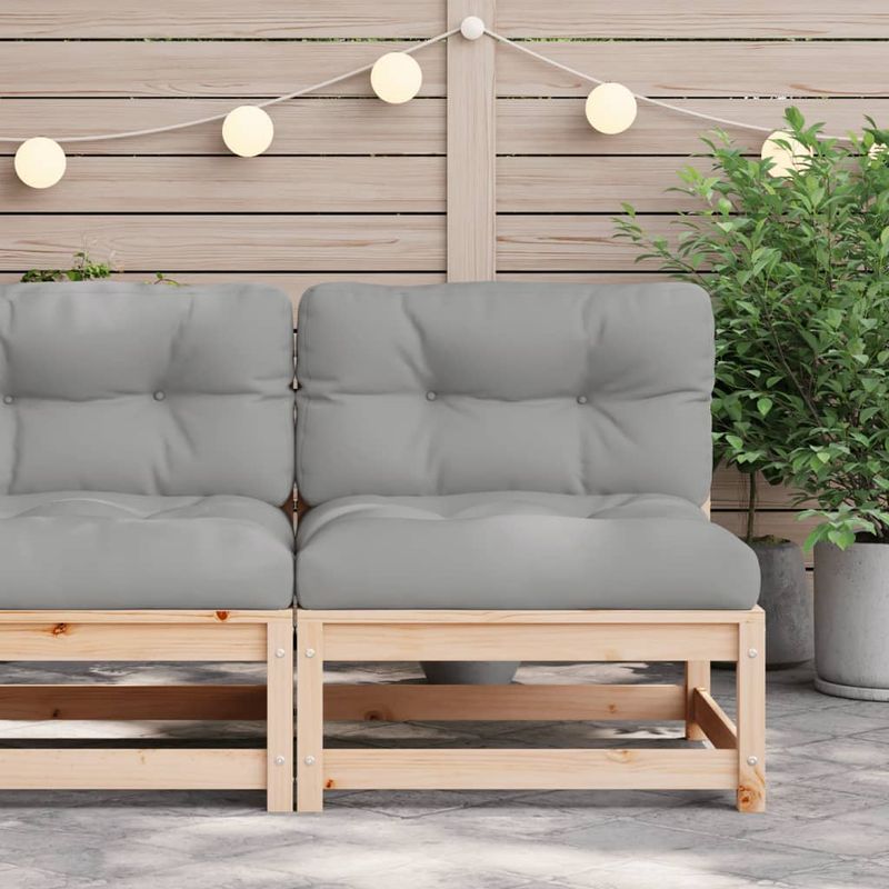 Casa si Gradina - Gradina si terasa - Mobilier exterior - Canapele si fotolii gradina - Canapea de gradina fara cotiere, cu perne, lemn masiv de pin, natural și gri - Infinity.ro