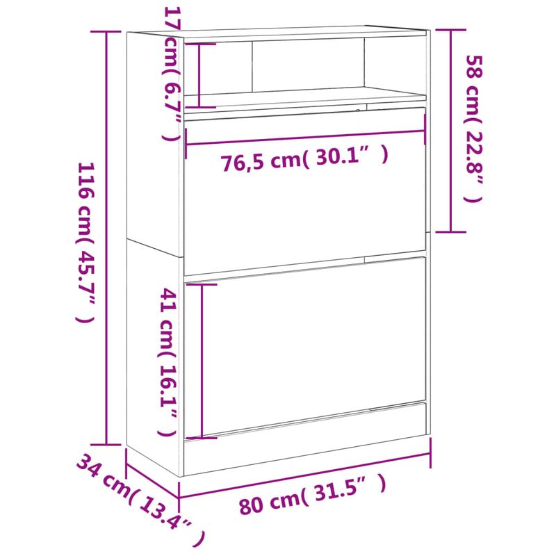 Casa si Gradina - Mobilier - Organizare si depozitare - Organizator incaltaminte - Pantofar cu 2 sertare rabatabile, stejar fumuriu, 80x34x116 cm - Infinity.ro