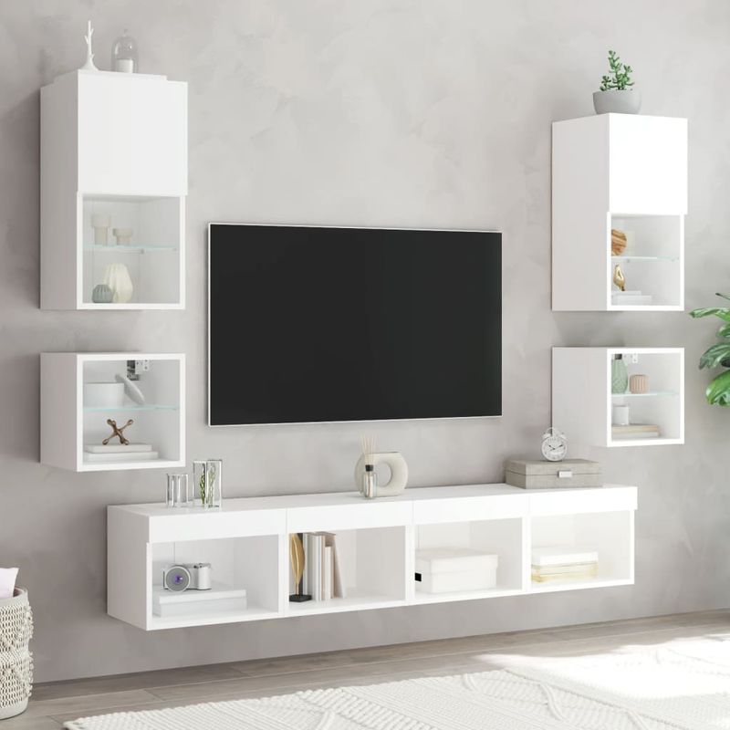 Casa si Gradina - Mobilier - Comode si corpuri - Comode - Comode TV de perete cu lumini LED, alb, 30x28,5x30 cm - Infinity.ro
