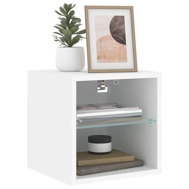 Casa si Gradina - Mobilier - Comode si corpuri - Comode - Comode TV de perete cu lumini LED, alb, 30x28,5x30 cm - Infinity.ro
