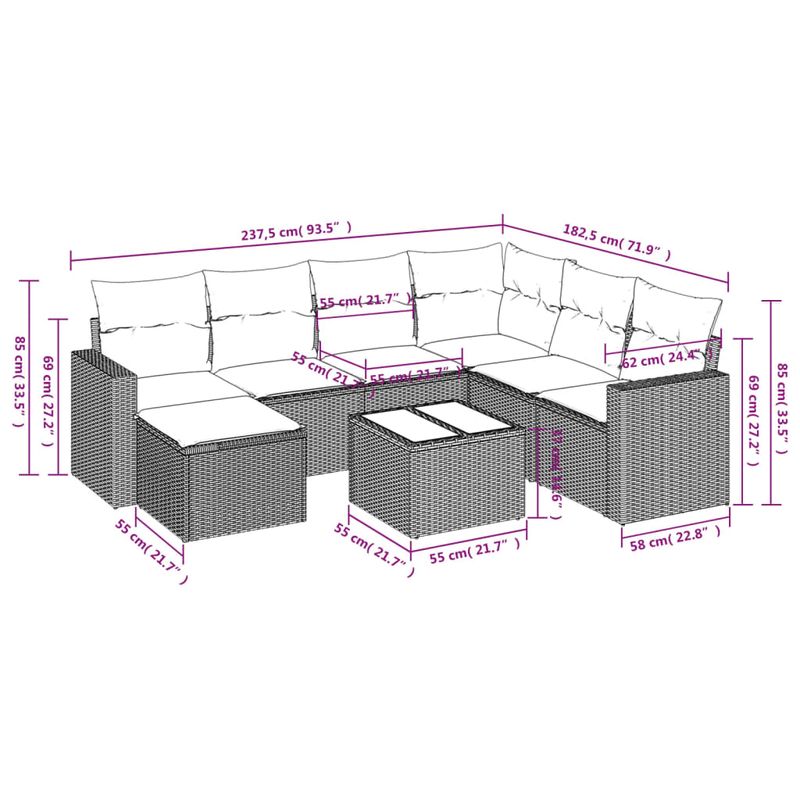 Casa si Gradina - Gradina si terasa - Mobilier exterior - Seturi mobila gradina - Set mobilier de gradina cu perne, 8 piese, negru, poliratan - Infinity.ro